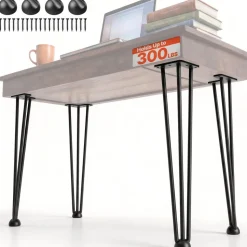VEVOR Hairpin Table Legs 20" Black Set of 4 Desk Legs 880lbs Load Capacity (Each 220lbs) Hairpin Desk Legs 3 Rods for Bench Desk Dining End Table Chairs Carbon Steel DIY Heavy Duty Furniture Legs