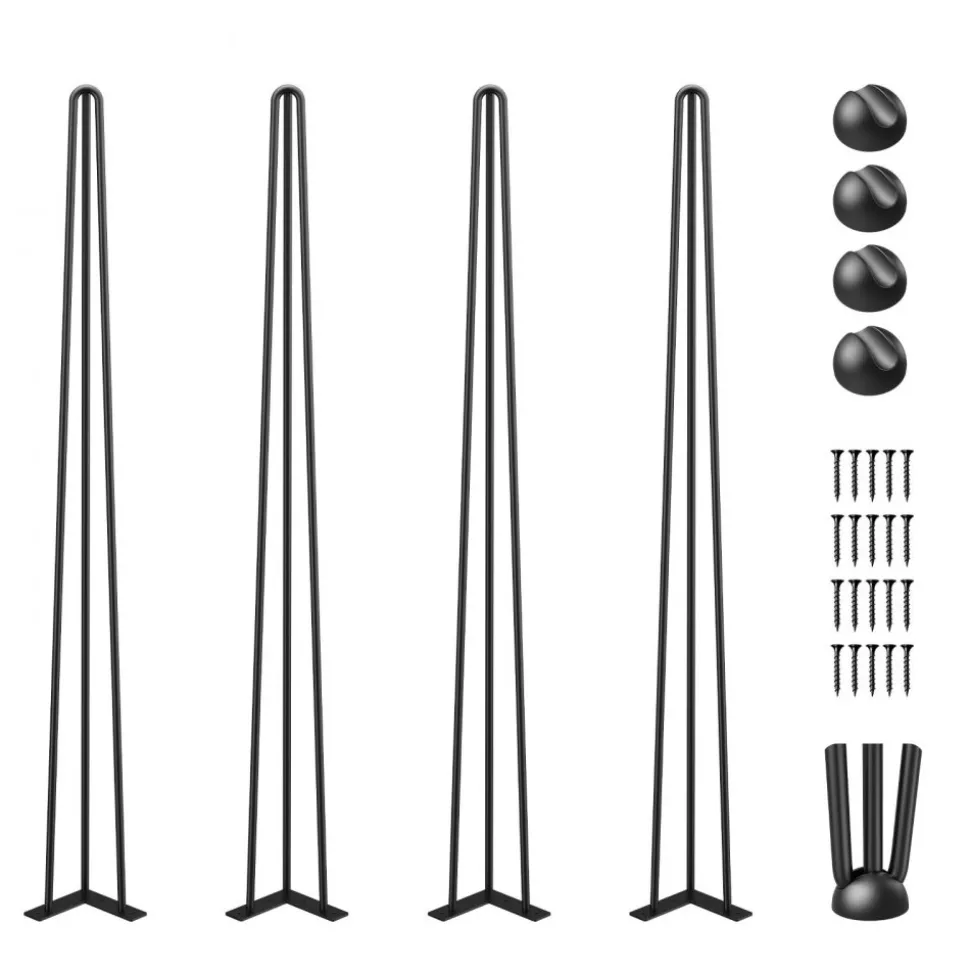 VEVOR Hairpin Table Legs 36 in Black Set of 4 Desk Legs 220 lbs Load Capacity Each Leg Hairpin Desk Legs 3 Rods for Bench Desk Dining End Table Chairs Carbon Steel DIY Heavy Duty Furniture Legs
