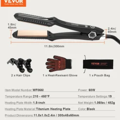 VEVOR Hair Straightener, 1.5-inch Titanium Flat Iron, Dual Infrared Hair Straightener Flat Iron with LCD Display and 19 Temp Levels - 210°F to 450°F, Fast Heating Hair Iron for Salon Home Travel Use