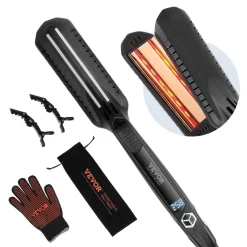 VEVOR Hair Straightener, 1.5-inch Titanium Flat Iron, Dual Infrared Hair Straightener Flat Iron with LCD Display and 19 Temp Levels - 210°F to 450°F, Fast Heating Hair Iron for Salon Home Travel Use