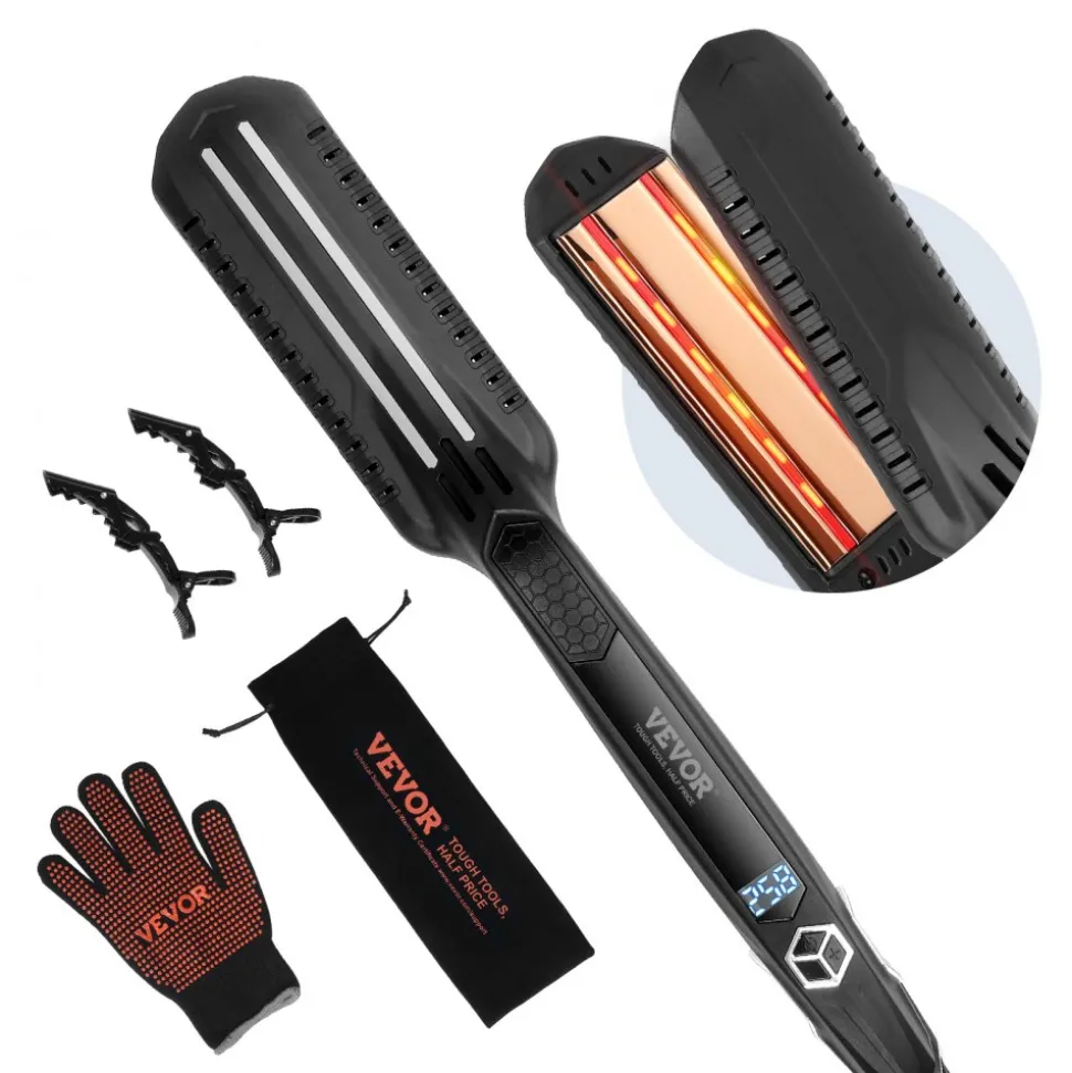 VEVOR Hair Straightener, 1.5-inch Titanium Flat Iron, Dual Infrared Hair Straightener Flat Iron with LCD Display and 19 Temp Levels - 210°F to 450°F, Fast Heating Hair Iron for Salon Home Travel Use