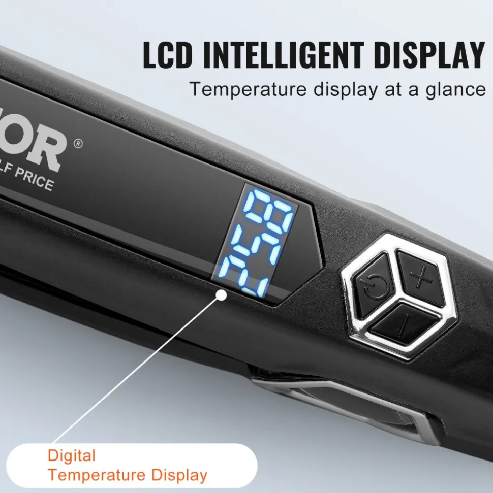 VEVOR Hair Straightener, 1.5-inch Titanium Flat Iron, Dual Infrared Hair Straightener Flat Iron with LCD Display and 19 Temp Levels - 210°F to 450°F, Fast Heating Hair Iron for Salon Home Travel Use