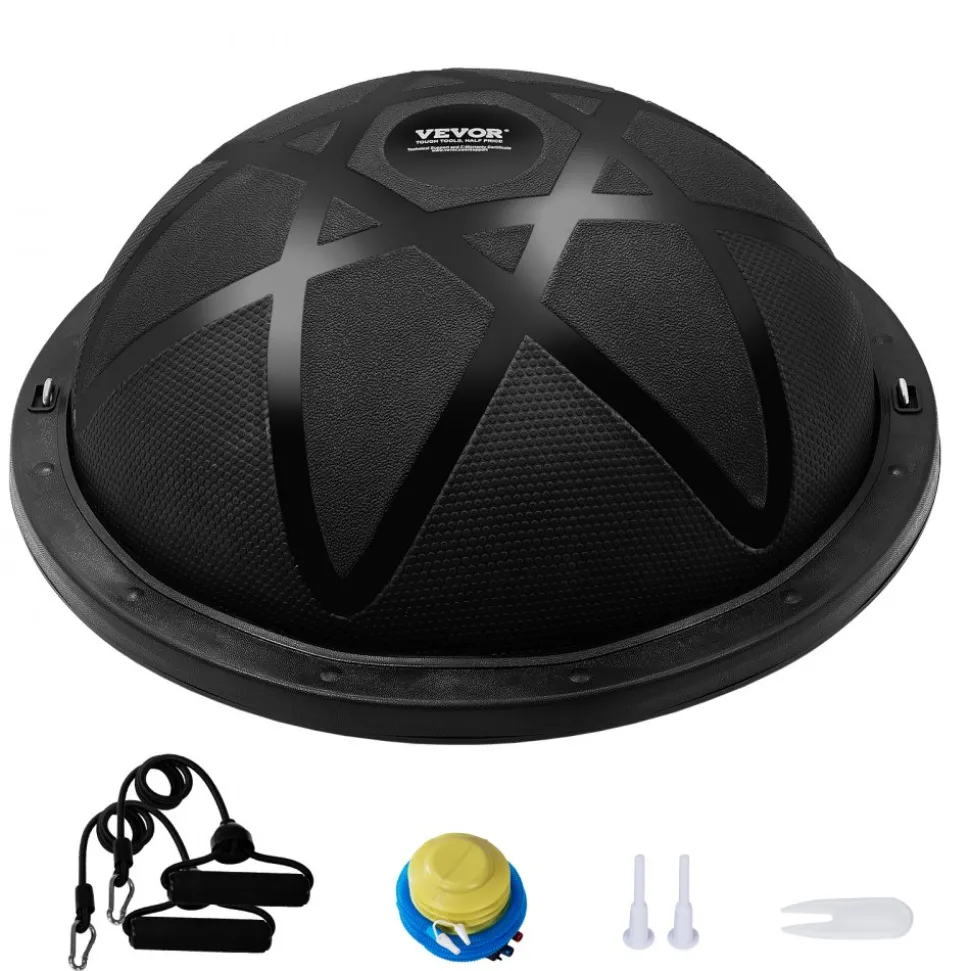 VEVOR Half Exercise Ball Trainer, 23 inch Balance Ball Trainer, 660 lbs Capacity Stability Ball, Yoga Ball with Resistance Bands and Pump, Strength Fitness Ball for Home Gym, Full Body Workouts, Black
