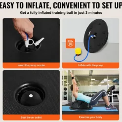 VEVOR Half Exercise Ball Trainer, 23 inch Balance Ball Trainer, 660 lbs Capacity Stability Ball, Yoga Ball with Resistance Bands and Pump, Strength Fitness Ball for Home Gym, Full Body Workouts, Black