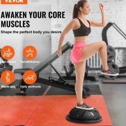VEVOR Half Exercise Ball Trainer, 23 inch Balance Ball Trainer, 660 lbs Capacity Stability Ball, Yoga Ball with Resistance Bands and Pump, Strength Fitness Ball for Home Gym, Full Body Workouts, Black