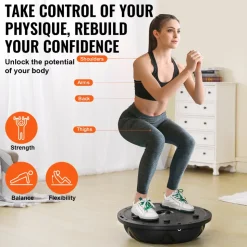 VEVOR Half Exercise Ball Trainer, 23 inch Balance Ball Trainer, 660 lbs Capacity Stability Ball, Yoga Ball with Resistance Bands and Pump, Strength Fitness Ball for Home Gym, Full Body Workouts, Black