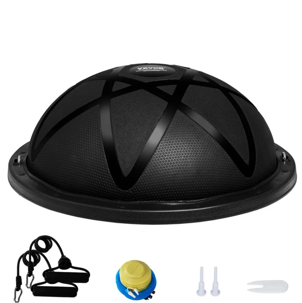VEVOR Half Exercise Ball Trainer, 23 inch Balance Ball Trainer, 660 lbs Capacity Stability Ball, Yoga Ball with Resistance Bands and Pump, Strength Fitness Ball for Home Gym, Full Body Workouts, Black