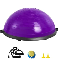 VEVOR Half Exercise Ball Trainer, 23 inch Balance Ball Trainer, 660lbs Stability Ball, Yoga Ball with Resistance Bands & Foot Pump, Strength Fitness Ball for Home Gym, Full Body Workout, Purple