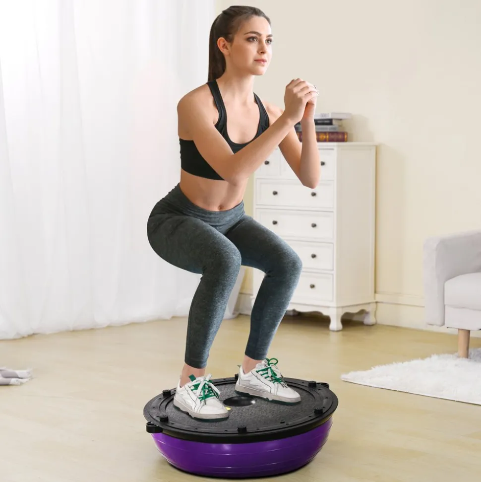 VEVOR Half Exercise Ball Trainer, 23 inch Balance Ball Trainer, 660 lbs Capacity Stability Ball, Yoga Ball with Resistance Bands and Pump, Strength Fitness Ball for Home Gym, Full Body Workouts, Blue