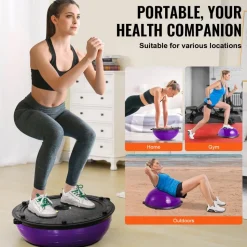 VEVOR Half Exercise Ball Trainer, 23 inch Balance Ball Trainer, 660 lbs Capacity Stability Ball, Yoga Ball with Resistance Bands and Pump, Strength Fitness Ball for Home Gym, Full Body Workouts, Blue