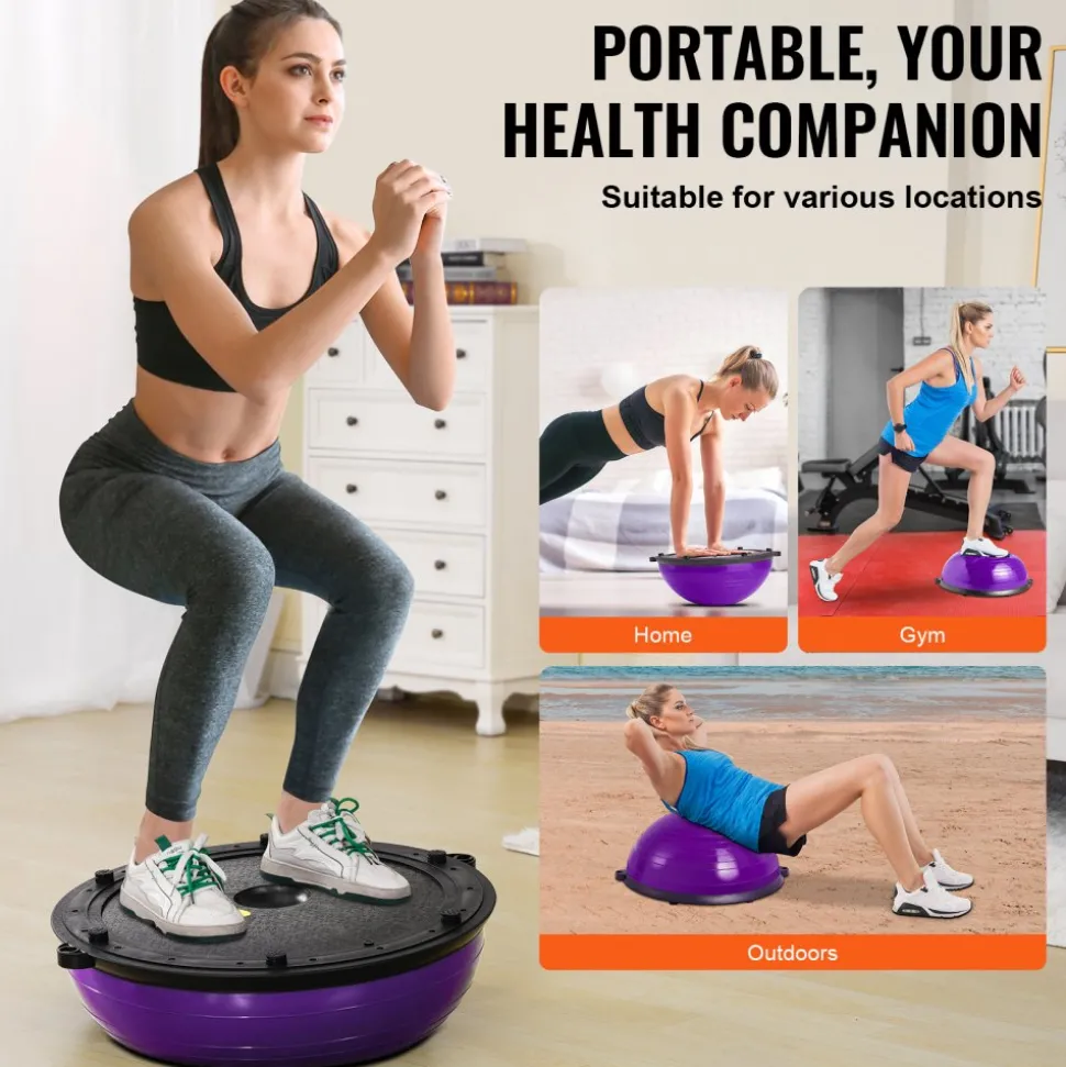 VEVOR Half Exercise Ball Trainer, 23 inch Balance Ball Trainer, 660 lbs Capacity Stability Ball, Yoga Ball with Resistance Bands and Pump, Strength Fitness Ball for Home Gym, Full Body Workouts, Blue