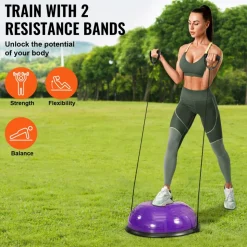 VEVOR Half Exercise Ball Trainer, 23 inch Balance Ball Trainer, 660 lbs Capacity Stability Ball, Yoga Ball with Resistance Bands and Pump, Strength Fitness Ball for Home Gym, Full Body Workouts, Blue