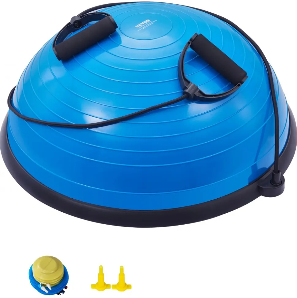 VEVOR Half Exercise Ball Trainer, 23 inch Balance Ball Trainer, 660lbs Capacity Stability Ball, Yoga Ball with Resistance Bands & Foot Pump, Strength Fitness Ball for Home Gym, Full Body Workout, Blue