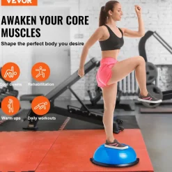 VEVOR Half Exercise Ball Trainer, 23 inch Balance Ball Trainer, 660lbs Capacity Stability Ball, Yoga Ball with Resistance Bands & Foot Pump, Strength Fitness Ball for Home Gym, Full Body Workout, Blue