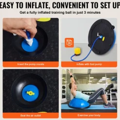 VEVOR Half Exercise Ball Trainer, 23 inch Balance Ball Trainer, 660lbs Capacity Stability Ball, Yoga Ball with Resistance Bands & Foot Pump, Strength Fitness Ball for Home Gym, Full Body Workout, Blue