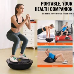 VEVOR Half Exercise Ball Trainer, 26 inch Balance Ball Trainer, 1500lbs Capacity Stability Ball, Yoga Ball with Resistance Bands & Foot Pump, Strength Fitness Ball for Home Gym Full Body Workout, Blue
