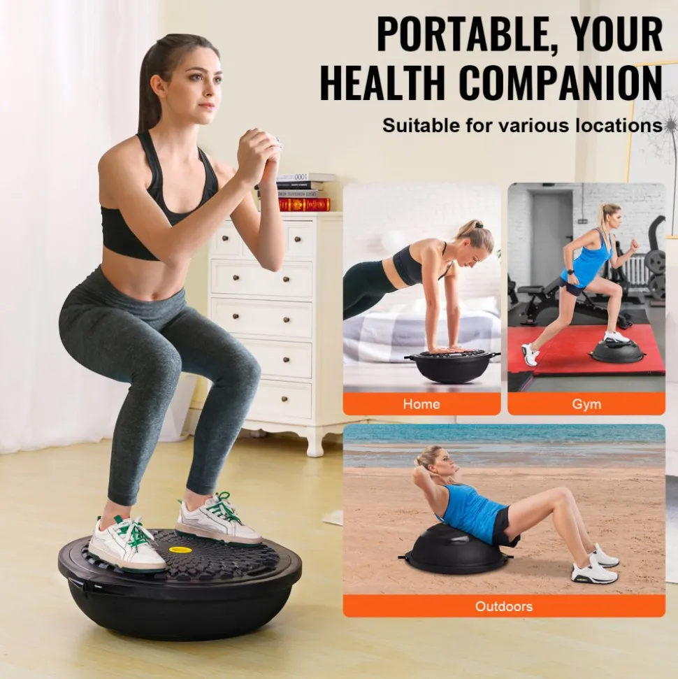 VEVOR Half Exercise Ball Trainer, 26 inch Balance Ball Trainer, 1500lbs Capacity Stability Ball, Yoga Ball with Resistance Bands & Foot Pump, Strength Fitness Ball for Home Gym Full Body Workout, Blue