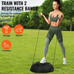 VEVOR Half Exercise Ball Trainer, 26 inch Balance Ball Trainer, 1500lbs Capacity Stability Ball, Yoga Ball with Resistance Bands & Foot Pump, Strength Fitness Ball for Home Gym Full Body Workout, Blue