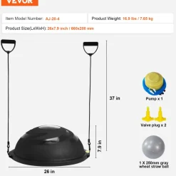 VEVOR Half Exercise Ball Trainer, 26 inch Balance Ball Trainer, 1500lbs Capacity Stability Ball, Yoga Ball with Resistance Bands & Foot Pump, Strength Fitness Ball for Home Gym Full Body Workout, Blue
