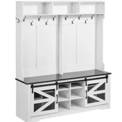 VEVOR Hall Tree Entryway Bench, LED Coat Rack with Shoe Storage, 59" Wide Mudroom bench with Storage and Seating, Adjustable Shelves and 12 Hanging Hooks, for Mudroom, Entryway, Hallway