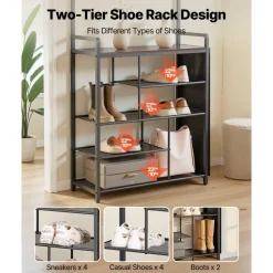 VEVOR Hall Tree, 70.9 in Coat Rack with Shoe Storage, Freestanding 4-Tier Shoe Rack Organizer with Hooks, Side Pocket and Wire Shelf, Steel Frame Entrance Coat Holder for Entryway, Bedroom, Closet