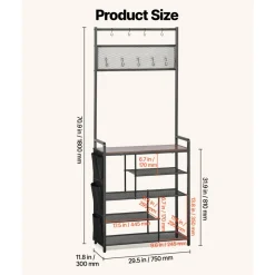 VEVOR Hall Tree, 70.9 in Coat Rack with Shoe Storage, Freestanding 4-Tier Shoe Rack Organizer with Hooks, Side Pocket and Wire Shelf, Steel Frame Entrance Coat Holder for Entryway, Bedroom, Closet