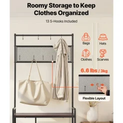 VEVOR Hall Tree, 70.9 in Coat Rack with Shoe Storage, Freestanding 4-Tier Shoe Rack Organizer with Hooks, Side Pocket and Wire Shelf, Steel Frame Entrance Coat Holder for Entryway, Bedroom, Closet