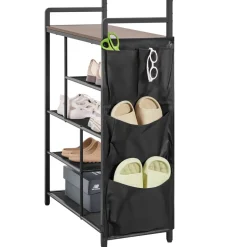 VEVOR Hall Tree, 70.9 in Coat Rack with Shoe Storage, Freestanding 4-Tier Shoe Rack Organizer with Hooks, Side Pocket and Wire Shelf, Steel Frame Entrance Coat Holder for Entryway, Bedroom, Closet