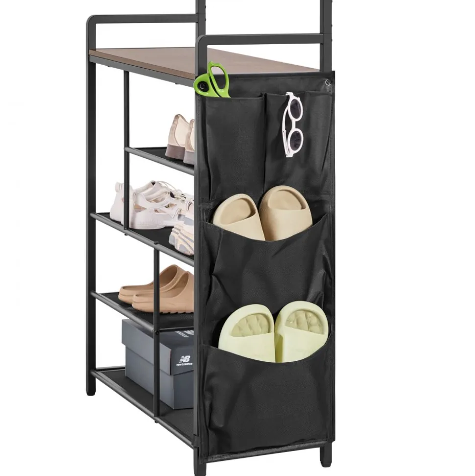 VEVOR Hall Tree, 70.9 in Coat Rack with Shoe Storage, Freestanding 4-Tier Shoe Rack Organizer with Hooks, Side Pocket and Wire Shelf, Steel Frame Entrance Coat Holder for Entryway, Bedroom, Closet