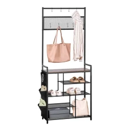 VEVOR Hall Tree, 70.9 in Coat Rack with Shoe Storage, Freestanding 4-Tier Shoe Rack Organizer with Hooks, Side Pocket and Wire Shelf, Steel Frame Entrance Coat Holder for Entryway, Bedroom, Closet