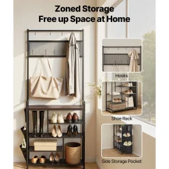 VEVOR Hall Tree, 70.9 in Coat Rack with Shoe Storage, Freestanding 4-Tier Shoe Rack Organizer with Hooks, Side Pocket and Wire Shelf, Steel Frame Entrance Coat Holder for Entryway, Bedroom, Closet