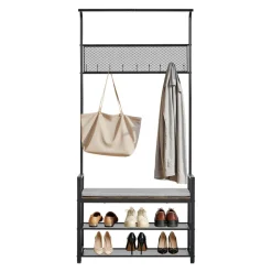 VEVOR Hall Tree, 72 in Coat Rack with Shoe Bench, Freestanding 2-Tier Shoe Rack Storage Organizer with Hooks, Hanging Rod and Wire Shelf, Steel Frame Entrance Coat Holder for Entry, Bedroom, Closet