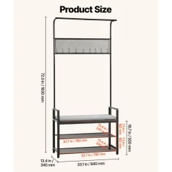 VEVOR Hall Tree, 72 in Coat Rack with Shoe Bench, Freestanding 2-Tier Shoe Rack Storage Organizer with Hooks, Hanging Rod and Wire Shelf, Steel Frame Entrance Coat Holder for Entry, Bedroom, Closet