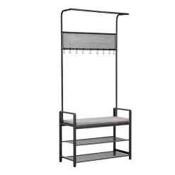 VEVOR Hall Tree, 72 in Coat Rack with Shoe Bench, Freestanding 2-Tier Shoe Rack Storage Organizer with Hooks, Hanging Rod and Wire Shelf, Steel Frame Entrance Coat Holder for Entry, Bedroom, Closet