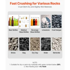 VEVOR Hammer Crusher, 3KW 220V Electric Rock Stone Shatter Grinder, Glass Crushing Machine with 400 to 600 kg/h Crushing Capacity, Coal Crusher Milling Machine with 0.12/0.24/0.4 inch Sieve Screens