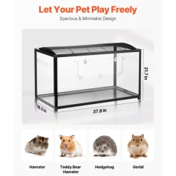 VEVOR Hamster Cage, 360° Viewing Transparent Hamster Habitats, Small Animal Cage, 37.8 x 18.5 x 21.7 in, Ventilated Pet Mouse Cages with Front Door, Portable Hamster House for Rats, Guinea Pigs