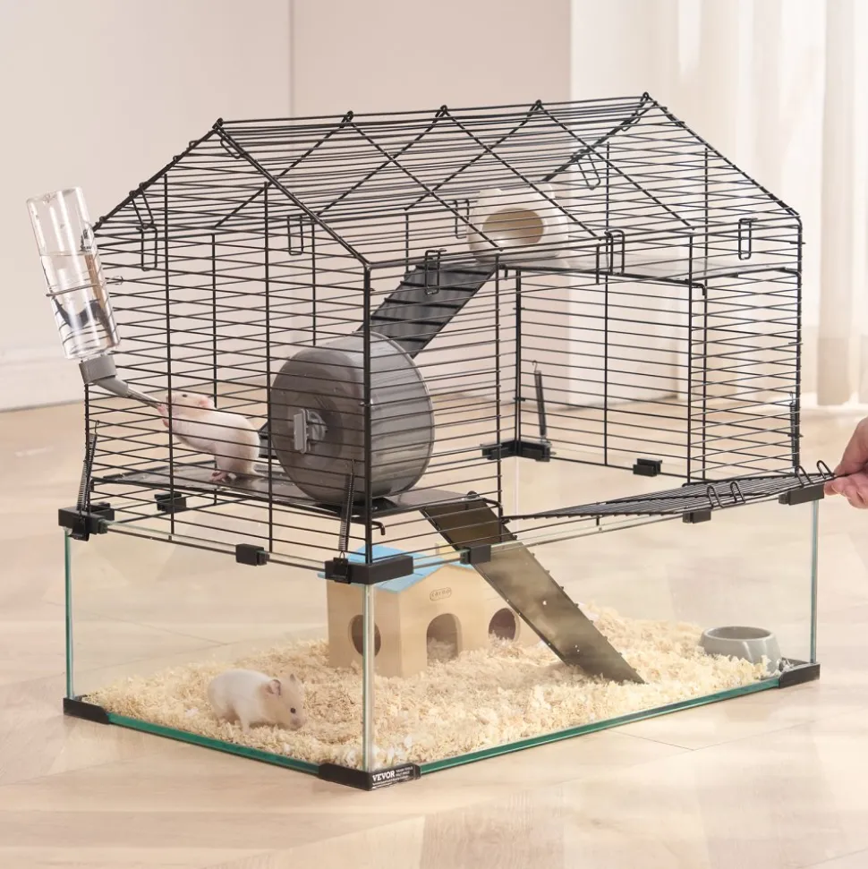 VEVOR Hamster Cage, 360° Viewing Transparent Hamster Habitats, Small Animal Cage, 22.8 x 15 x 21.3 in, Ventilated Pet Mouse Cages with Water Bottle, Portable Hamster House for Rats, Guinea Pigs