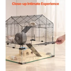 VEVOR Hamster Cage, 360° Viewing Transparent Hamster Habitats, Small Animal Cage, 22.8 x 15 x 21.3 in, Ventilated Pet Mouse Cages with Water Bottle, Portable Hamster House for Rats, Guinea Pigs