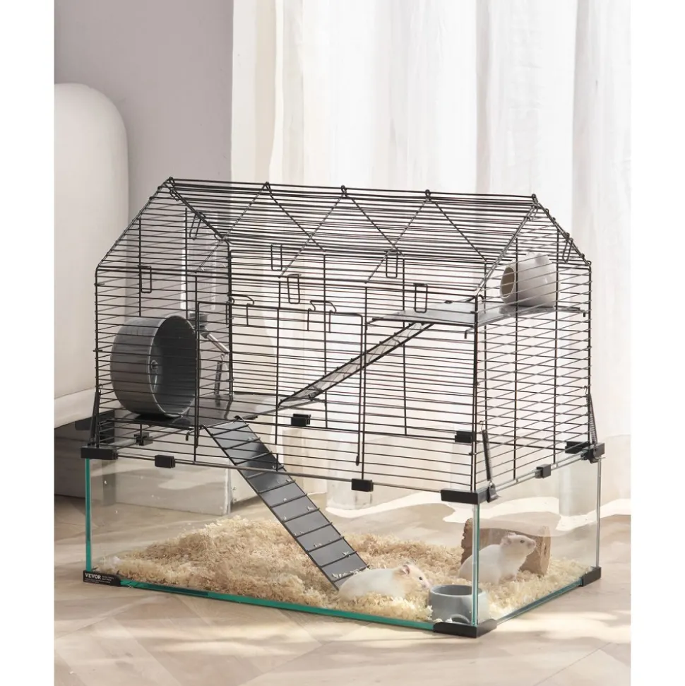VEVOR Hamster Cage, 360° Viewing Transparent Hamster Habitats, Small Animal Cage, 22.8 x 15 x 21.3 in, Ventilated Pet Mouse Cages with Water Bottle, Portable Hamster House for Rats, Guinea Pigs