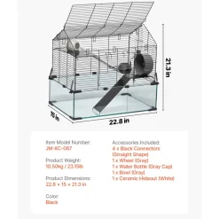 VEVOR Hamster Cage, 360° Viewing Transparent Hamster Habitats, Small Animal Cage, 22.8 x 15 x 21.3 in, Ventilated Pet Mouse Cages with Water Bottle, Portable Hamster House for Rats, Guinea Pigs