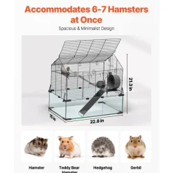 VEVOR Hamster Cage, 360° Viewing Transparent Hamster Habitats, Small Animal Cage, 22.8 x 15 x 21.3 in, Ventilated Pet Mouse Cages with Water Bottle, Portable Hamster House for Rats, Guinea Pigs