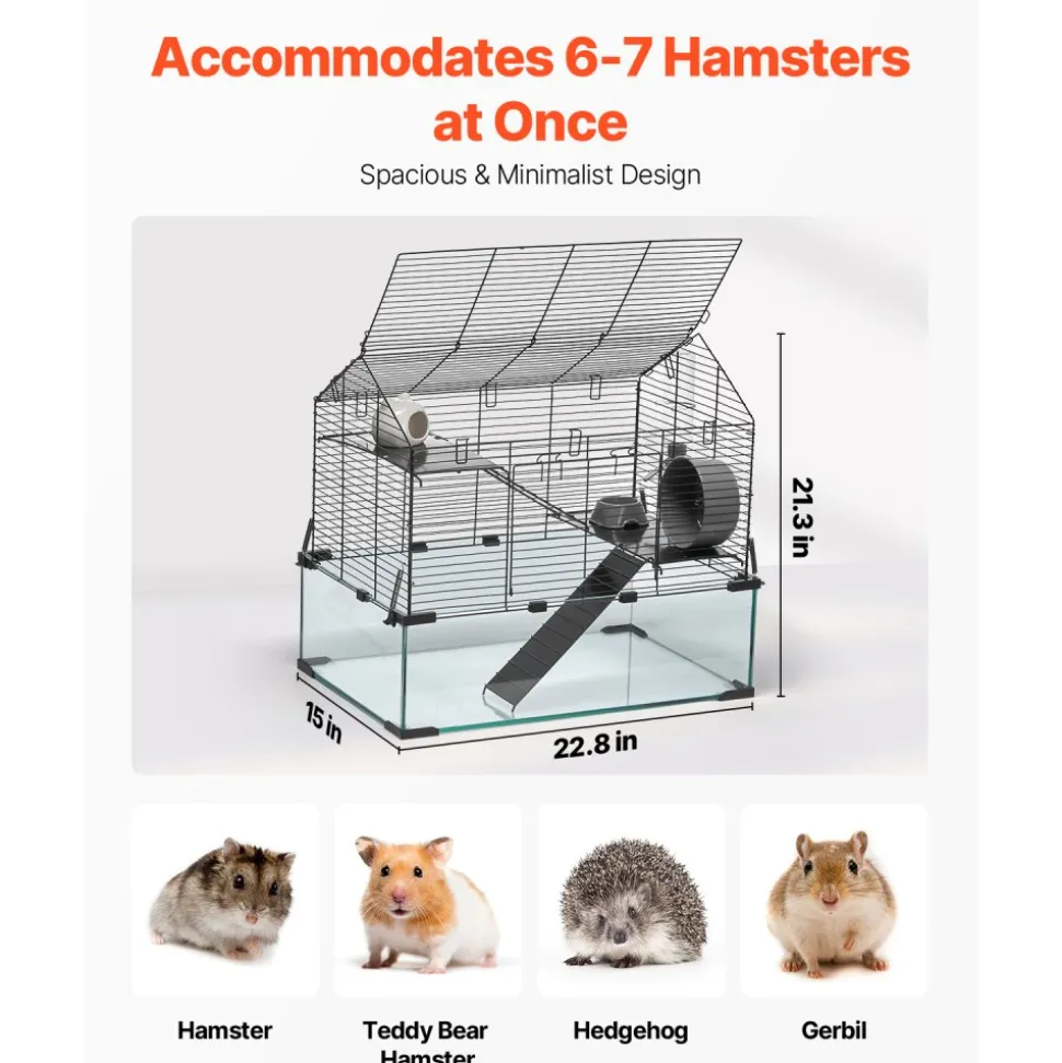 VEVOR Hamster Cage, 360° Viewing Transparent Hamster Habitats, Small Animal Cage, 22.8 x 15 x 21.3 in, Ventilated Pet Mouse Cages with Water Bottle, Portable Hamster House for Rats, Guinea Pigs