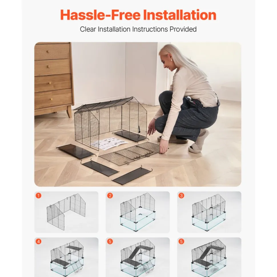 VEVOR Hamster Cage, 360° Viewing Transparent Hamster Habitats, Small Animal Cage, 22.8 x 15 x 21.3 in, Ventilated Pet Mouse Cages with Water Bottle, Portable Hamster House for Rats, Guinea Pigs