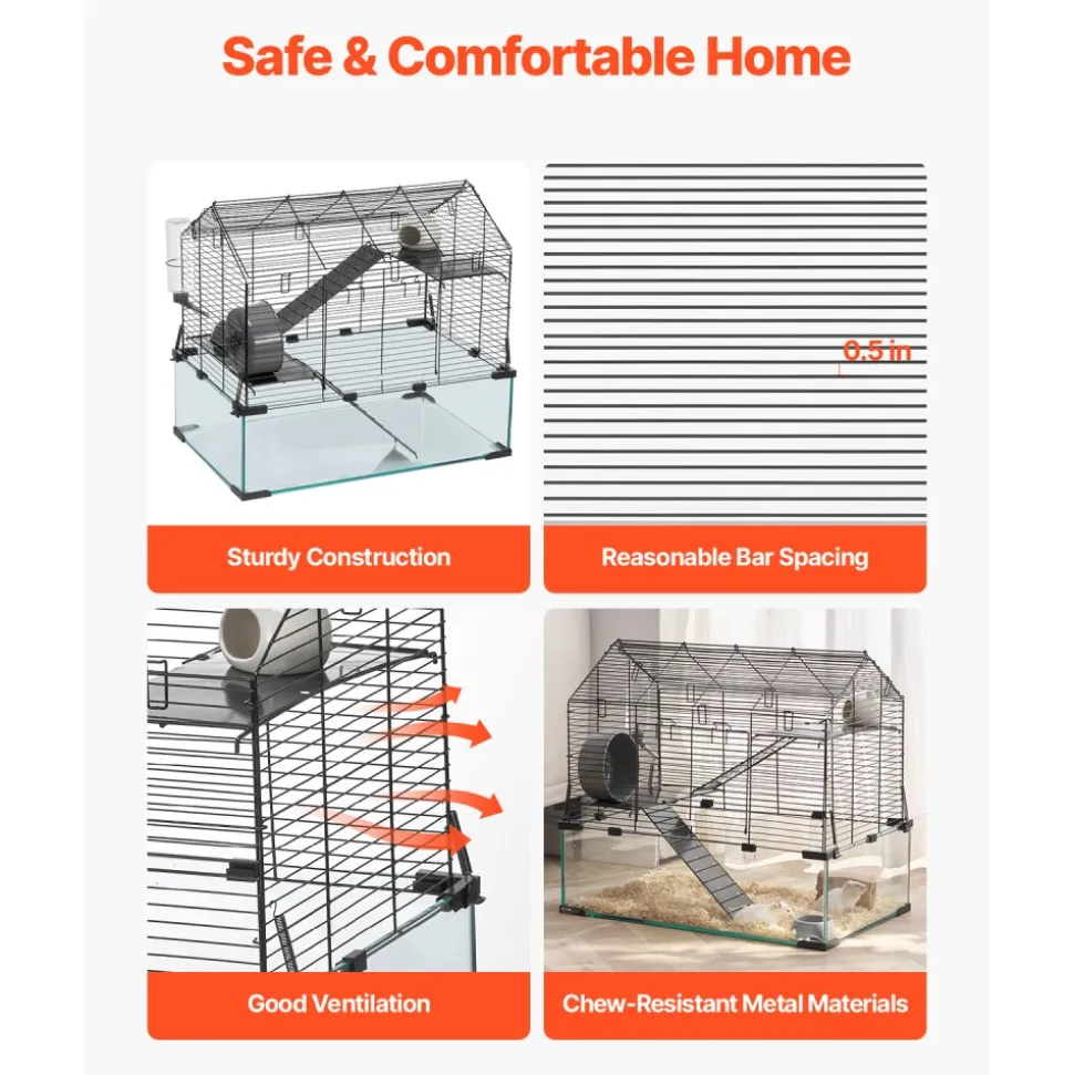 VEVOR Hamster Cage, 360° Viewing Transparent Hamster Habitats, Small Animal Cage, 22.8 x 15 x 21.3 in, Ventilated Pet Mouse Cages with Water Bottle, Portable Hamster House for Rats, Guinea Pigs
