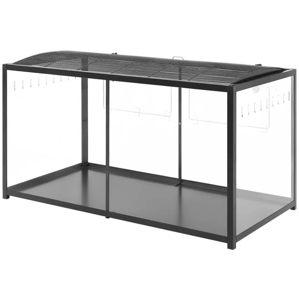 VEVOR Hamster Cage 47.2"x23.6"x25.4" 360° Viewing Metal Hamster Habitat, Transparent Small Animal Cage with Top Access & Front Door, Large Portable Pet House for Guinea Pig, Gerbil (7.7 ft², Black)