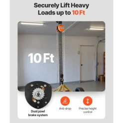 VEVOR Hand Chain Hoist, 2 Ton 4400 lbs Capacity, Manual Chain Block with Upgrade G80 Galvanized Chain, 10 ft Lifting Height, Heavy Duty Pulley Hoist for Garage Warehouse Automotive Machinery, Orange
