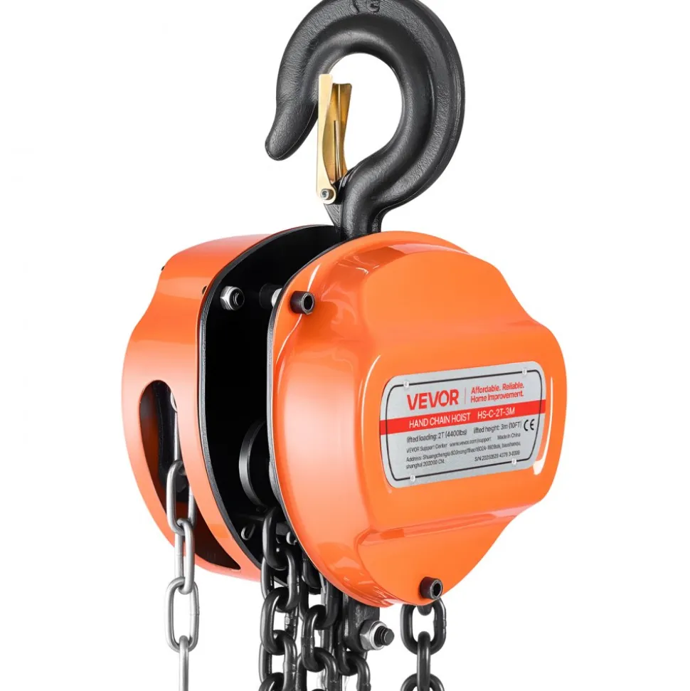 VEVOR Hand Chain Hoist, 2 Ton 4400 lbs Capacity, Manual Chain Block with Upgrade G80 Galvanized Chain, 10 ft Lifting Height, Heavy Duty Pulley Hoist for Garage Warehouse Automotive Machinery, Orange