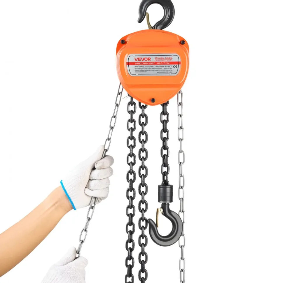 VEVOR Hand Chain Hoist, 1 Ton 2200 lbs Capacity, Manual Chain Block with Upgrade G80 Galvanized Chain, 10 ft Lifting Height, Heavy Duty Pulley Hoist for Garage Warehouse Automotive Machinery, Orange