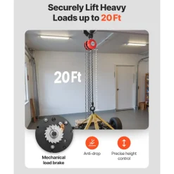 VEVOR Hand Chain Hoist, 1 Ton 2200 lbs Capacity, Manual Chain Block with Upgrade G70 Galvanized Chain, 20 ft Lifting Height, Heavy Duty Pulley Hoist for Garage Warehouse Automotive Machinery, Red