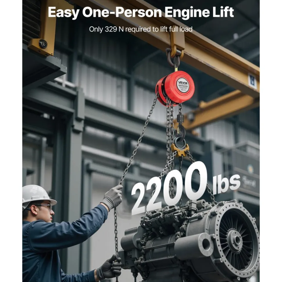 VEVOR Hand Chain Hoist, 1 Ton 2200 lbs Capacity, Manual Chain Block with Upgrade G70 Galvanized Chain, 20 ft Lifting Height, Heavy Duty Pulley Hoist for Garage Warehouse Automotive Machinery, Red